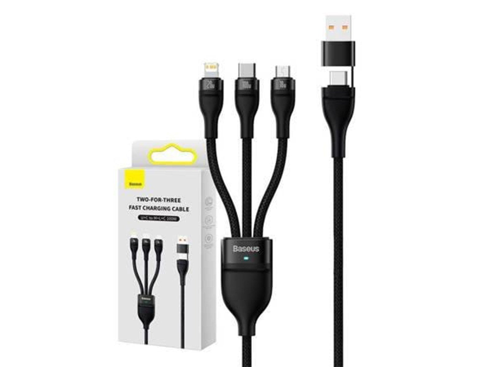 Baseus 3in1 USB cable  Flash Series 2 USB-C + micro USB + Lightning 100W 1.2m (black) Baseus 3in1 USB cable  Flash Series 2 USB-C + micro USB + Lightning 100W 1.2m (black)